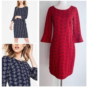 EUC Boden RED Climbing Vine Floral Bell Sleeves Jacquard Shift Knit Dress 4P​​​​